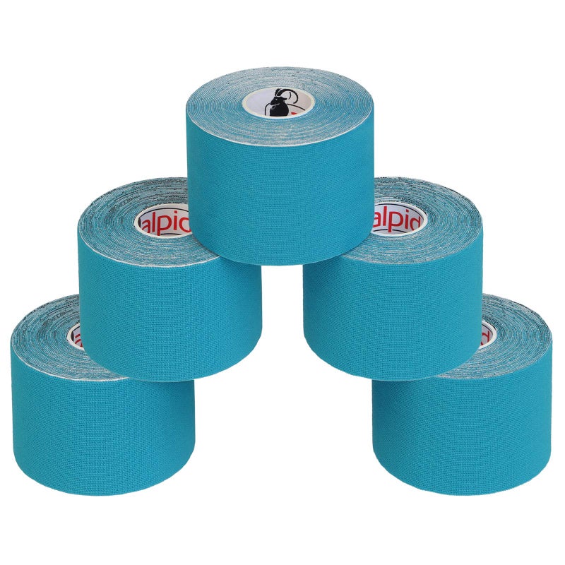 ALPIDEX 5 Rolls Kinesiology Tape Many Colors 5 m x 5 cm Application Examples E- Book Skin Friendly Muscle Support Elastic Strapping Tape, Colour:light blue